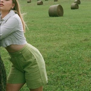 FREE PEOPLE Chartreuse Linen Long Shorts